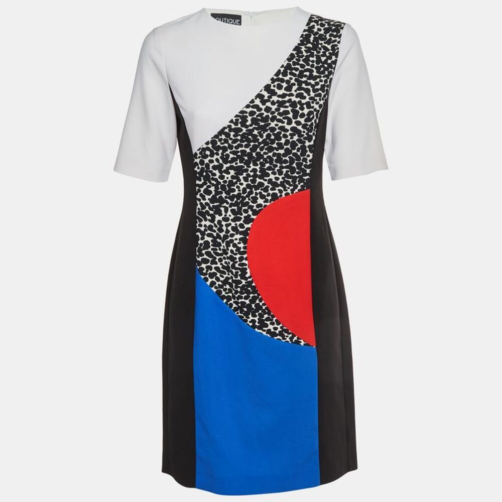 Boutique Moschino Color Block Crepe Short Sleeve Dress M